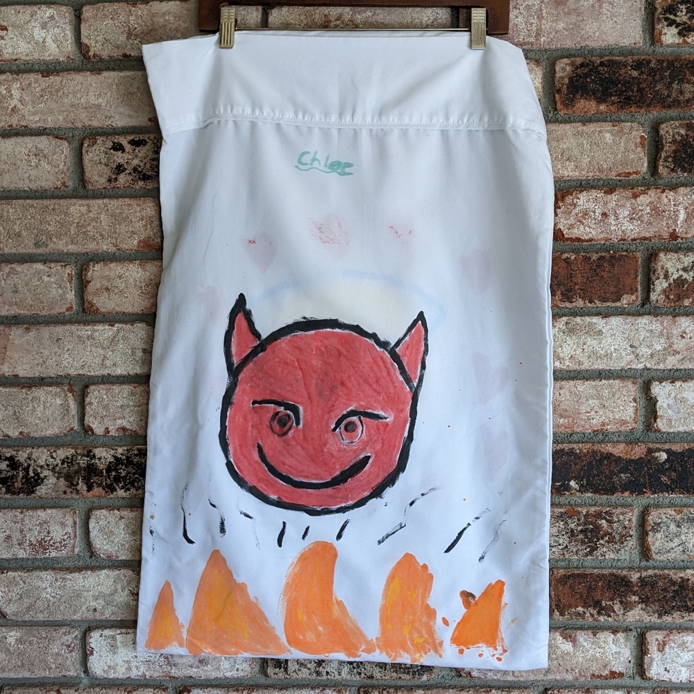 😇👿 Hand Painted Chloe Kids Angel Devil Emoji Pillowcase Trick or Treat Bag